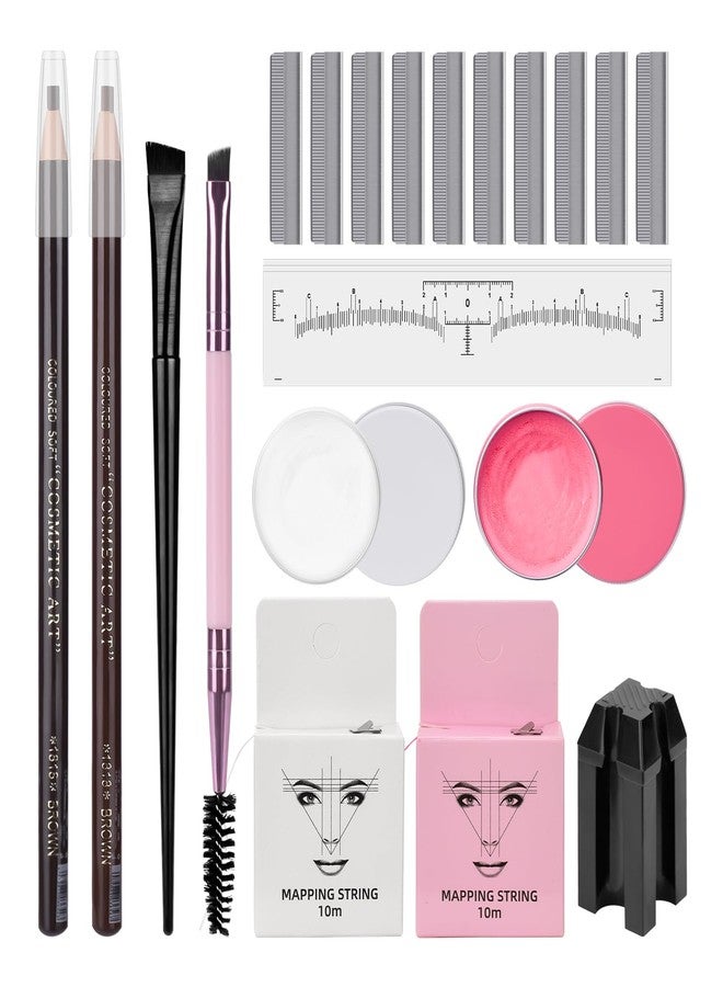 ATOMUS Brow Mapping Kit with 10m Pink & White Mapping String 20g White & Pink Brow Paste 50pcs Eyebrow Ruler Stickers 2 Brow Brushes 2pcs Eyebrow Pencil 1pc Sharpener 10pcs Blades - Image 1